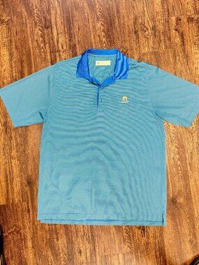 Donald Ross Golf Polo Shirt Men's Large Blue Green Micro Stripe